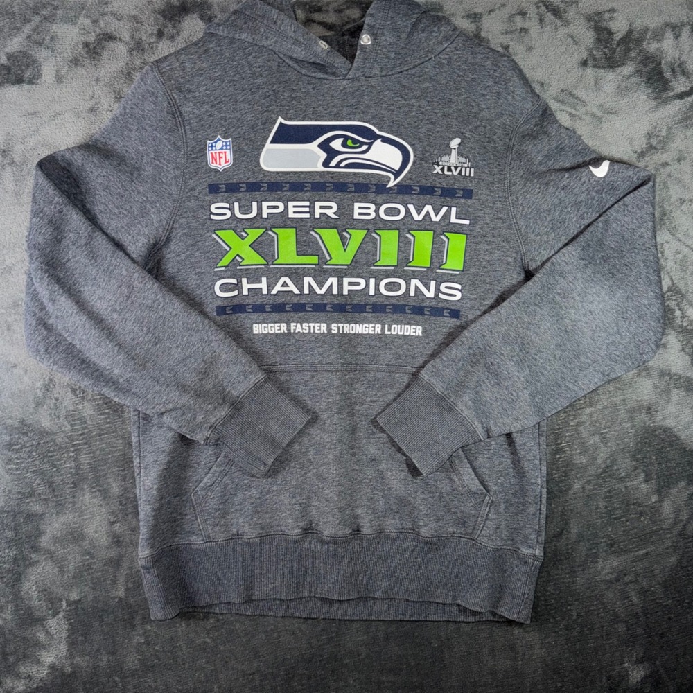 Mens Medium Nike Seattle Seahawks Hoodie Excellent Super Bowl XLVIII Champions